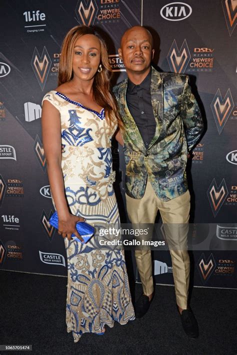 nthabiseng mahlasi and scelo dlamini during the dstv mzansi viewer s news photo getty images