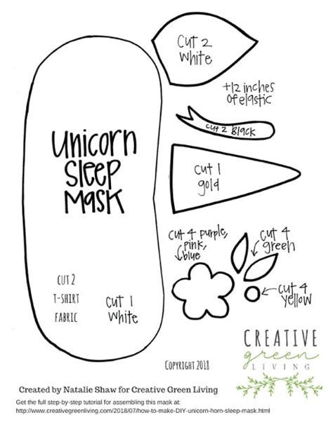 Unicorn Sleeping Mask Template Printable