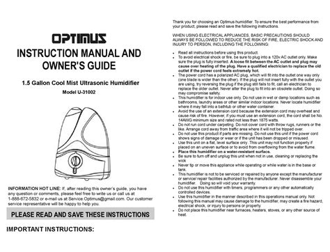 Optimus U 31002 Instruction Manual And Owners Manual Pdf Download