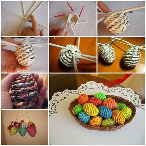 We used a basket, some stones, and an assortment of succulent plants to make our garden because we wanted something small that we could keep on our coffee table. DIY Woven Paper Easter Eggs