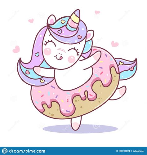 Cute Unicorn Dancing In Donut Stock Vector Illustration Of Design