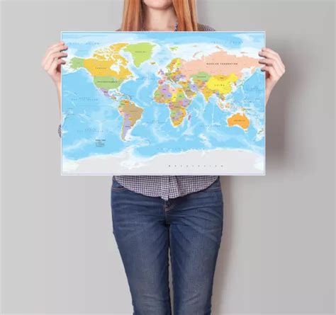 Large World Map A1 Laminated Political Atlas Educational Poster Wall