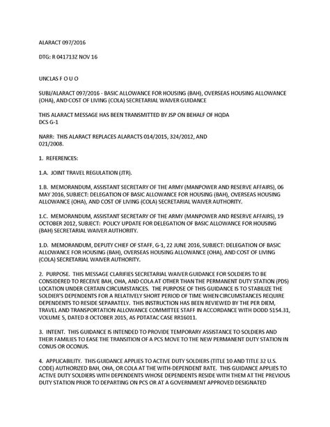 Army Bah Waiver Memo Example Army Military