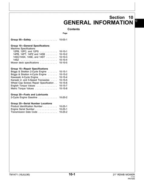 John Deere 14sb Walk Behind Mower Service Manual