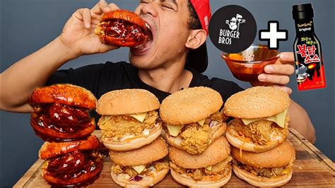 Mukbang 8 Burger Bross Viral Pake Saos Samyang Youtube