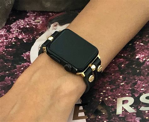 Sale Black Leather And Gold Apple Watch Band 38mm 40mm 41mm 42mm 44mm