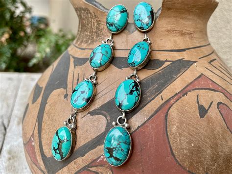Extra Long Turquoise Earrings By Navajo Richard Jim Native American
