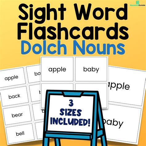 Dolch Noun Sight Word Flashcards 3 Sizes Included
