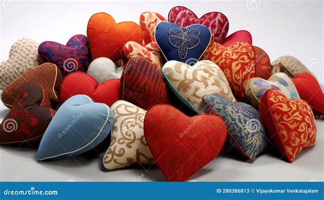 Soft and Cozy Pillows with Printed Heart Symbols Stock Illustration