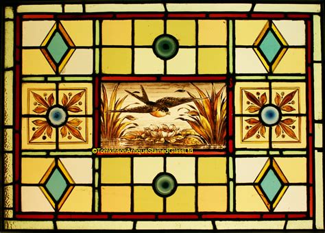 Depression glass stained glass panel, vintage federal glass heritage pattern, antique window valance, stained glass window transom. Ref: Ed345 - Antique Stained Glass Window - Bird Transom ...