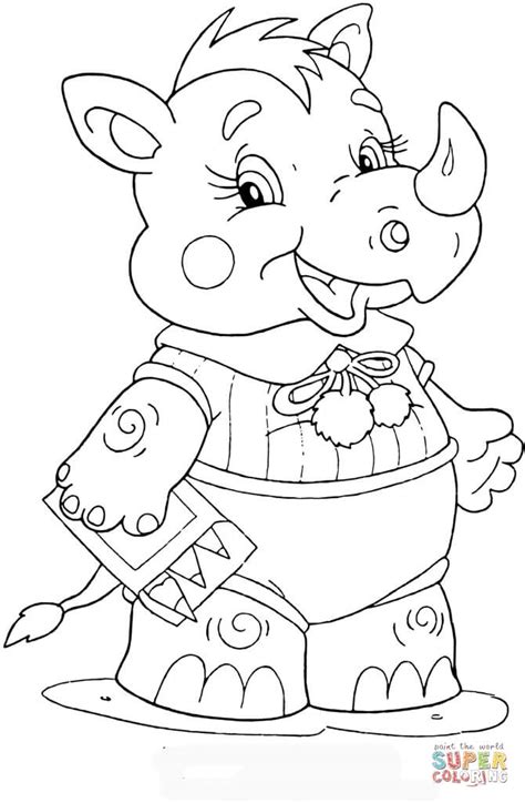 Baby Rhinoceros At School Coloring Page Free Printable Coloring Pages