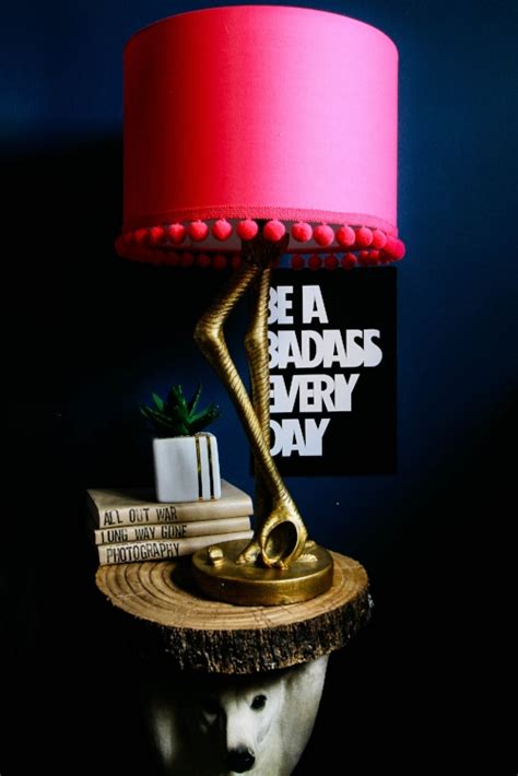 Flamingo lamp with mustard gold velvet feel shade contemporary table light 65cm. Flamingo Lamp in Antique Gold With Hot Pink Shade | Love Frankie
