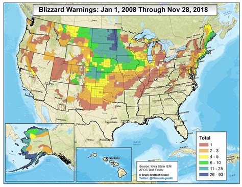 Total Blizzard Warnings Since Jan 1 2008 To Nov 28 2018 Map