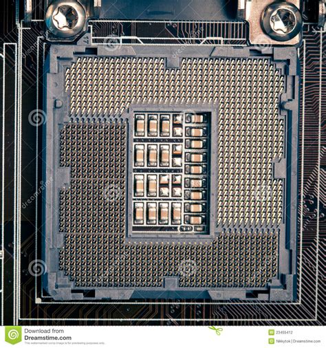 Cpu Processor Socket Pins On Motherboard Stock Photo Image Of Close