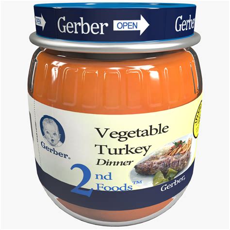 Nourish your sitter with gerber 2nd foods turkey and gravy baby food. 3d gerber baby food bottle