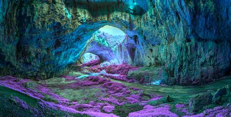 Mystical Cave In Bright Fantastic Colors Stock Photo Download Image