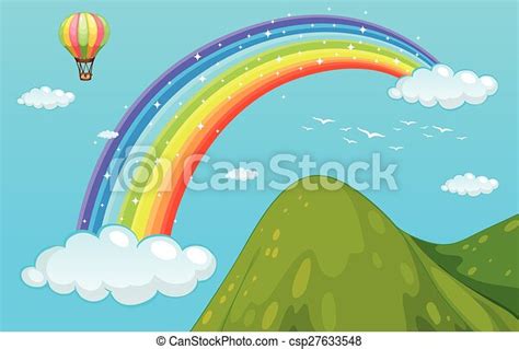 Eps Vector Of Rainbow And Mountain View Of Rainbow Over The Mountain