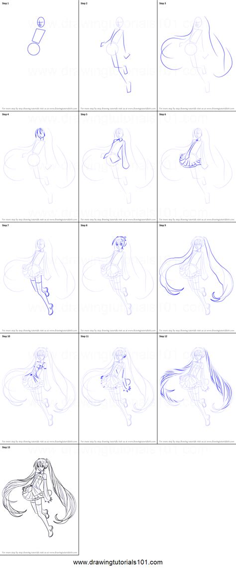 How To Draw Hatsune Miku From Vocaloid Printable Step By Step Drawing