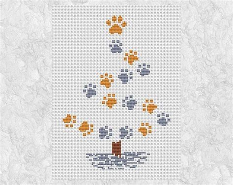 Haustier Weihnachtsbaum Kreuzstichmuster Hund Oder Katze Pfotenabdruck