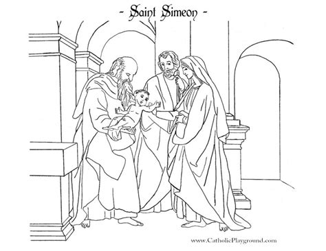 Mary and joseph bring baby jesus to the temple in jerusalem to make an offering as the law required. Saint Simeon Coloring Page | Catholic Playground | Jesus ...
