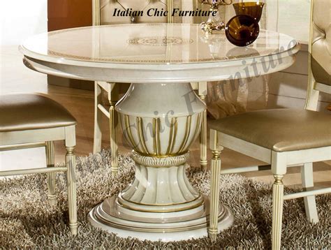 Luxury round marble dining table with gold stainless steel base. Medusa - Rossella Round Table & 4 Versace Embroidered ...