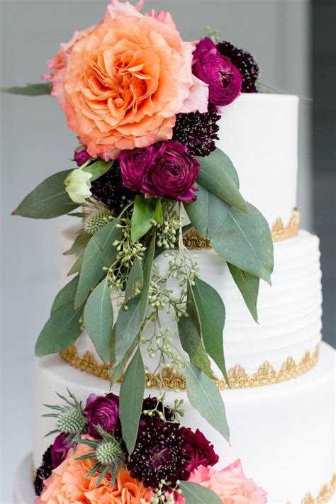 Purple And Peach Florals On Wedding Cake Floral Design By Charleston
