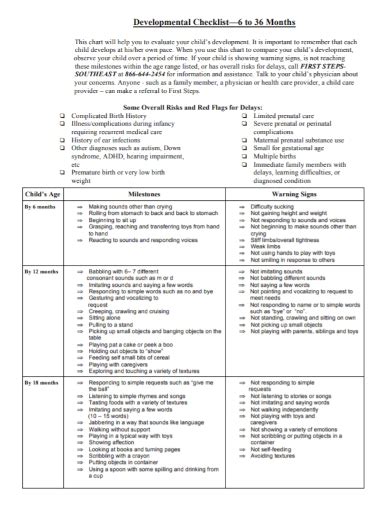 Free 10 Developmental Checklist Samples Milestones Behavior