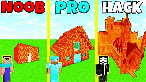 Minecraft Battle Noob Vs Pro Vs Hacker Lava House Build Challenge