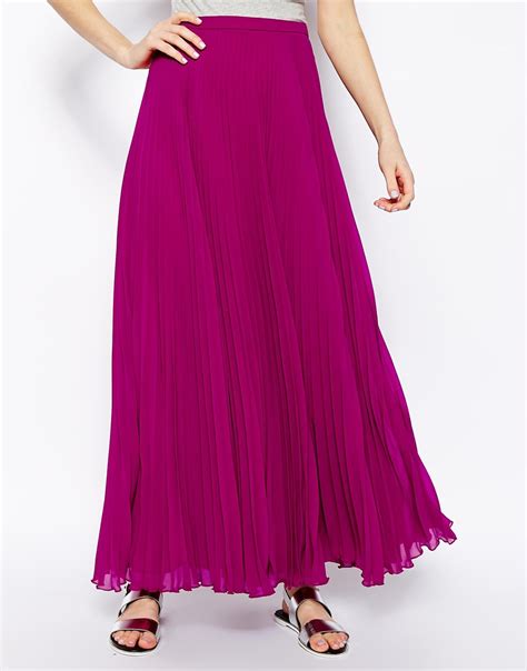 Asos Pleated Maxi Skirt In Purple Berry Lyst