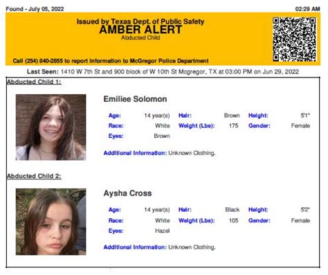 Texas Alerts On Twitter DISCONTINUED AMBER ALERT For Emiliee Solomon