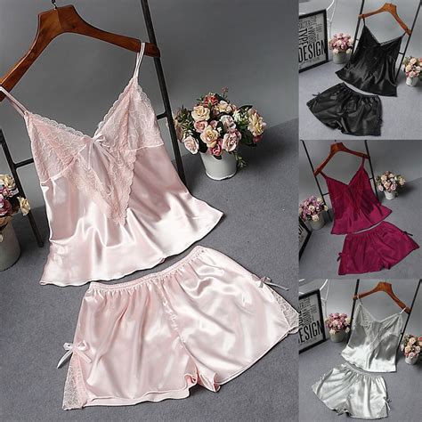 Buy Leee Womens Sexy Satin Sling Sleepwear Lingerie Lace Bowknot Nightdress Underwear Set At