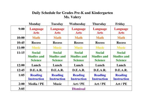 Preschool Daily Schedule Template ~ Addictionary