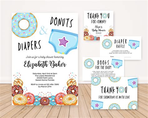 Editable Donuts And Diapers Baby Shower Invitation Bundle Etsy Uk
