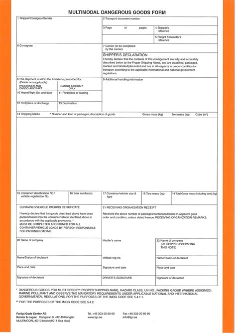 Multimodal Dangerous Goods Form Example Fill Out And Sign Printable
