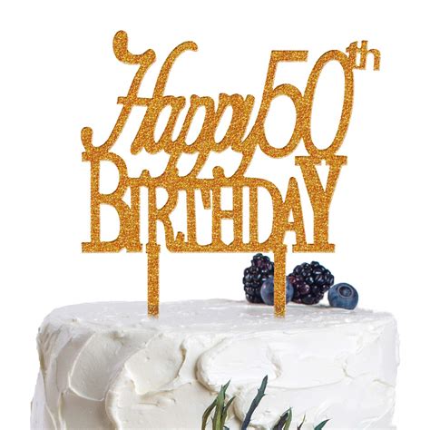 Aerzetix Happy 50th Birthday Cake Topper Acrylic Gold