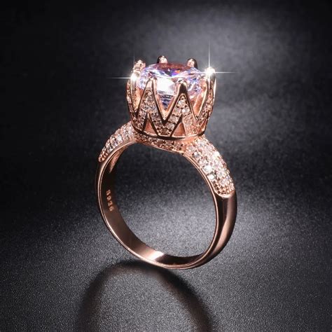 Solid 100 925 Sterling Silver And Rose Gold Wedding Rings Crown Jewelry