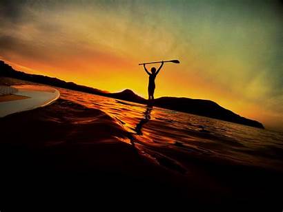 Stand Sunset Paddleboarding Board Wallpapers Ocean Waves