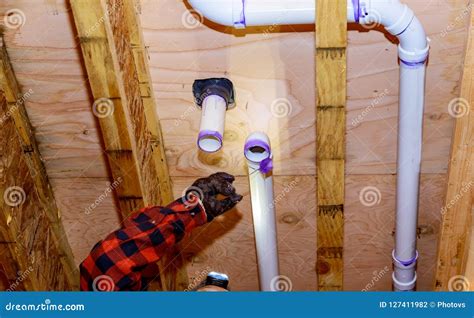 Plumbing Building Contractor Installing Plastic Drain Pipe The Custom