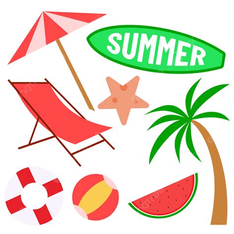 Set Of Summer Beach Icon Vector Collection Free Download Set Of Summer