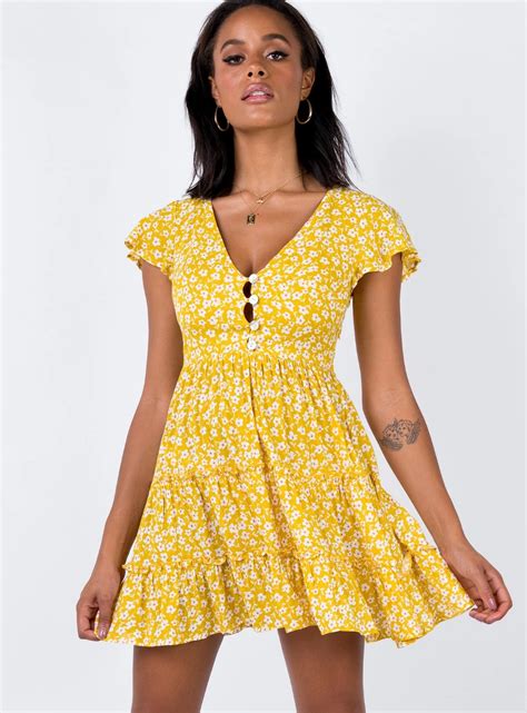 The Foster Mini Dress Yellow Floral In 2020 Yellow Dress Casual Mini