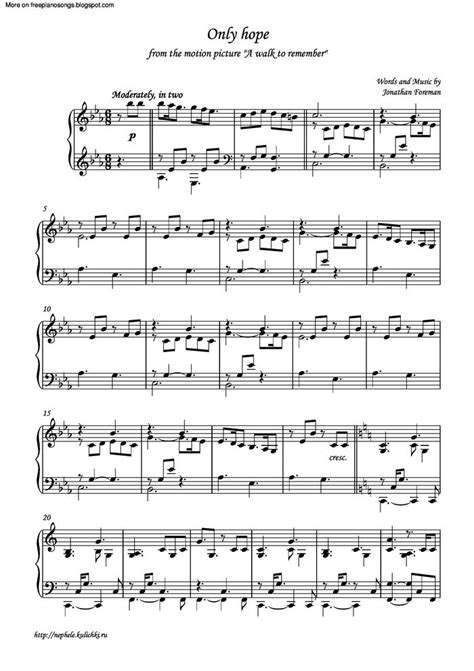 Only Hope Free Sheet Music By A Walk To Remember Pianoshelf