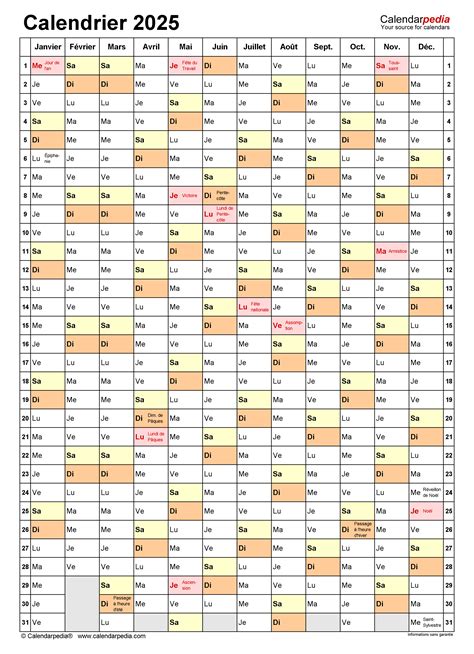 Calendrier 2025 Excel Word Et Pdf Calendarpedia