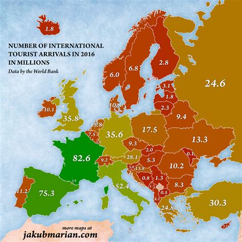 Map Of Number Of Intl Tourists In Europe By Country Rtheworldnews