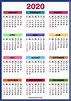 2020 Calendar with Holidays, Printable Free, Colorful, Blue, Green ...