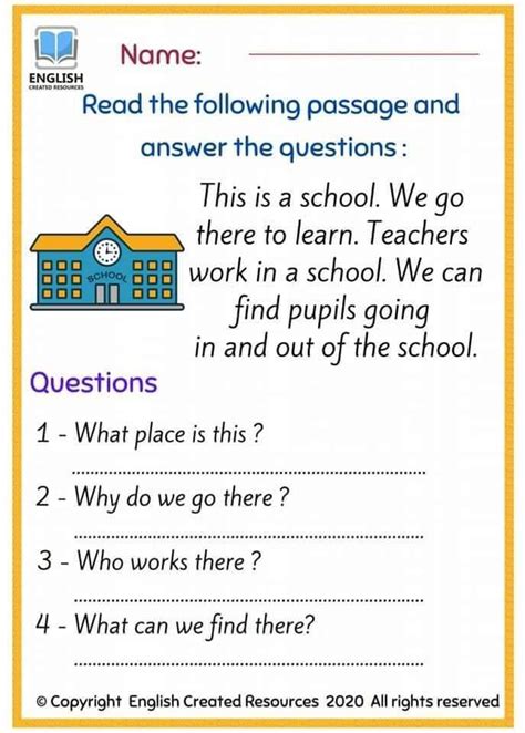 English Created Resources Reading Comprehension Universal Worksheet