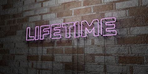 Lifetime Glowing Neon Sign On Stonework Wall 3d Rendered Royalty