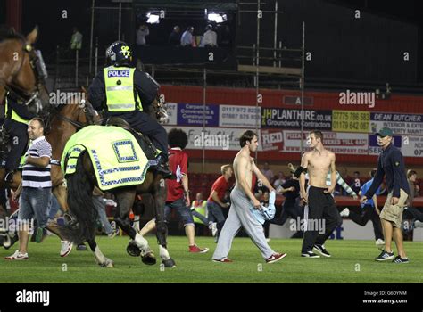 Riot Police On Horse Back To Clear The Pitch Of Bristol City Fans At