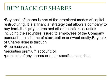 Buyback Of Shares