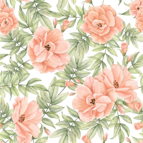 Seamless Pattern With Rose Flowers And Leaves Hand Drawn Floral