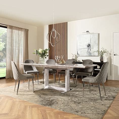 Tokyo Extending Dining Table 4 Ricco Chairs Grey Marble Effect Grey